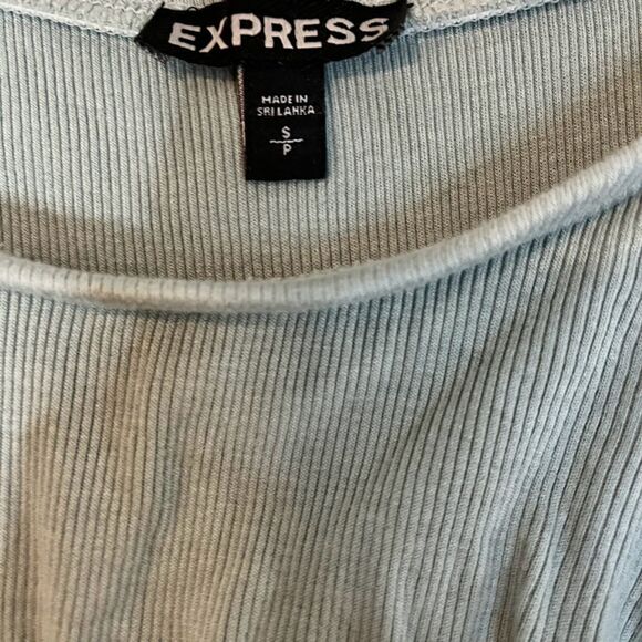 Express Bodysuit S Lght Blue Ruffle Neckline Sleeveless Ribbed Cottagecore Boho - Picture 3 of 3